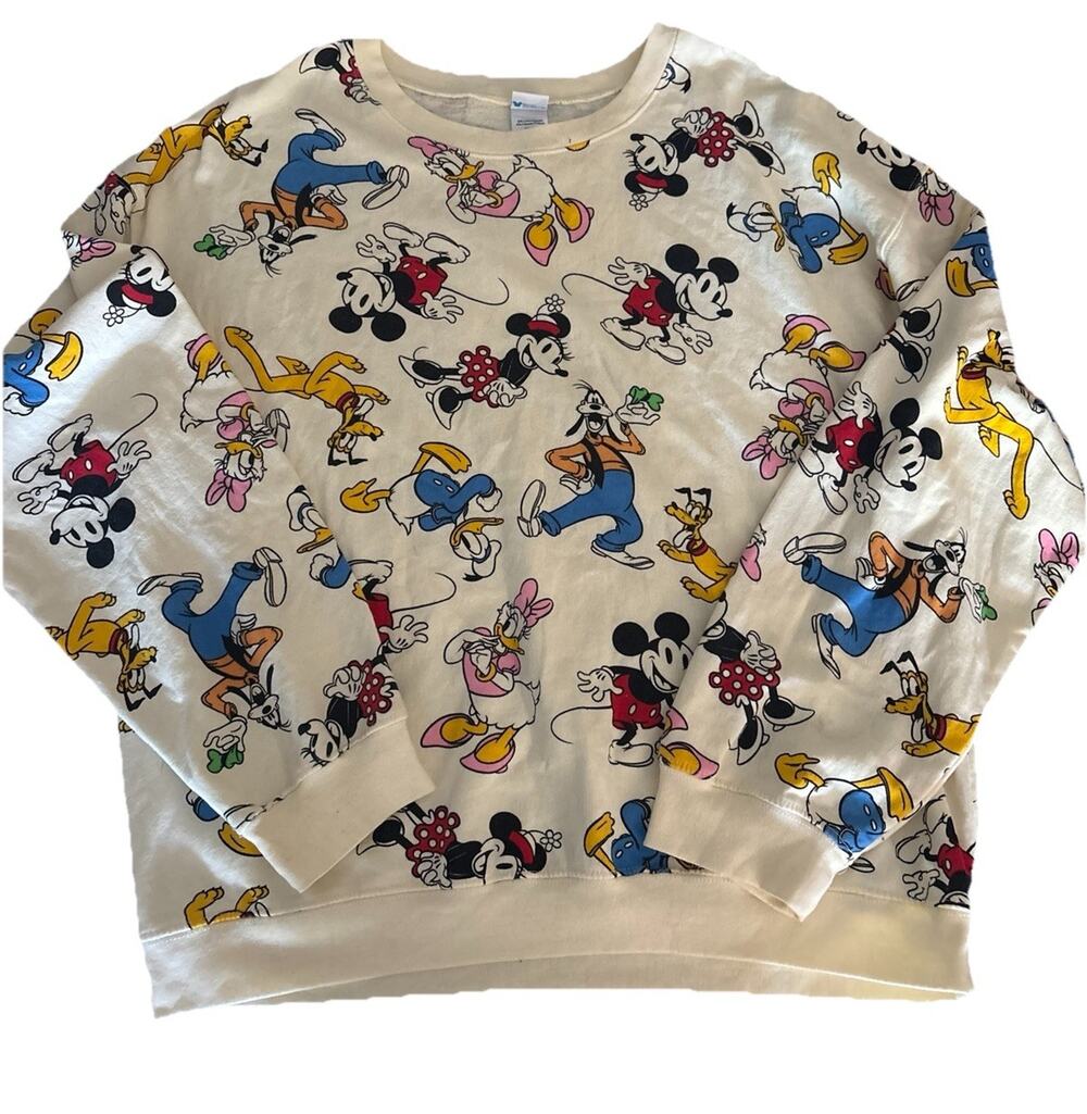 Disney Mickey Mouse and Friends Graphic Sweater Womens XXL Beige Sweatshirt 2XL